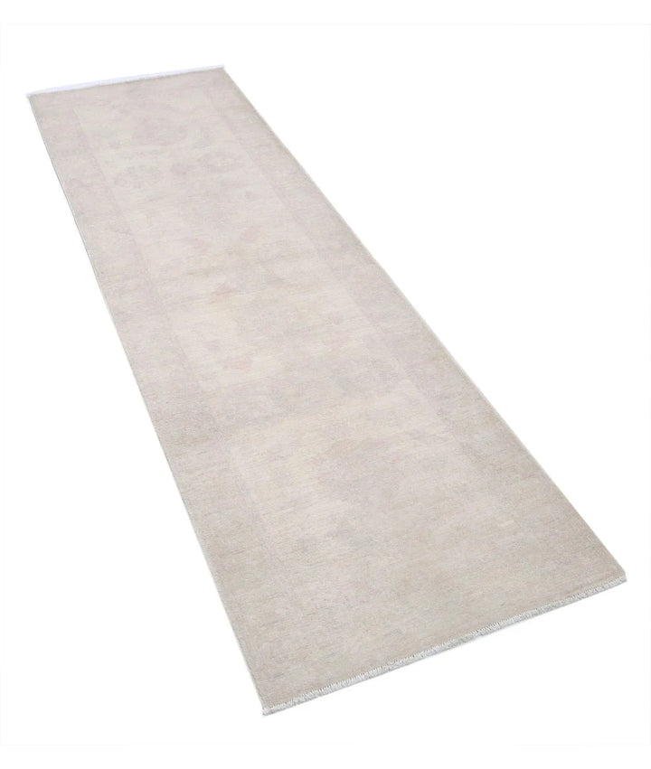 Ivory Afghan Oriental Rug 2'4" x 7'8" Hand-Knotted | No. AT50688
