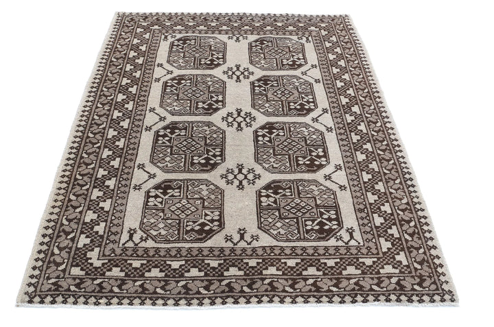 Afghan Akcha Revival Rug 4' 4" x 6' 1" Hand-Knotted | No. AT50914