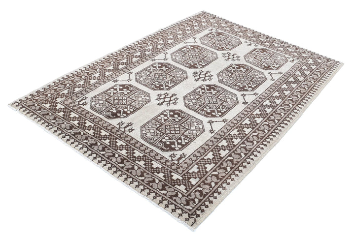 Afghan Akcha Revival Rug 4' 4" x 6' 1" Hand-Knotted | No. AT50914