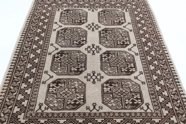Afghan Akcha Revival Rug 4' 4" x 6' 1" Hand-Knotted | No. AT50914