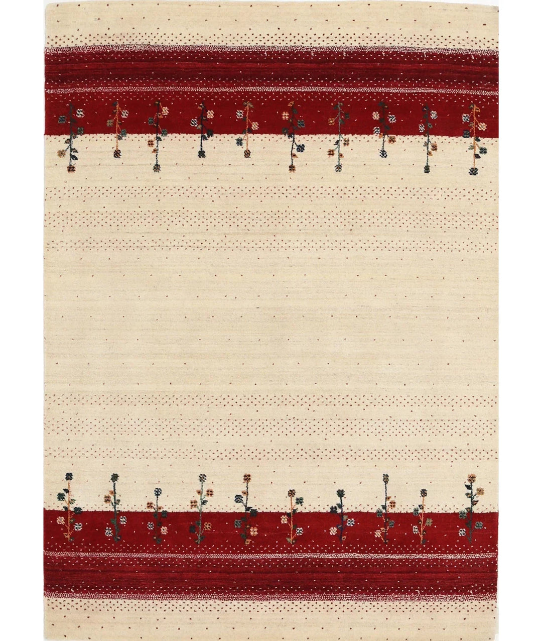 Ivory Indian Oriental Rug 4' 7" x 6' 5" Hand-Knotted | No. AT50923