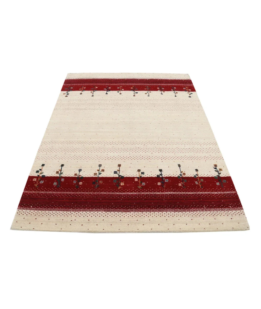 Ivory Indian Oriental Rug 4' 7" x 6' 5" Hand-Knotted | No. AT50923
