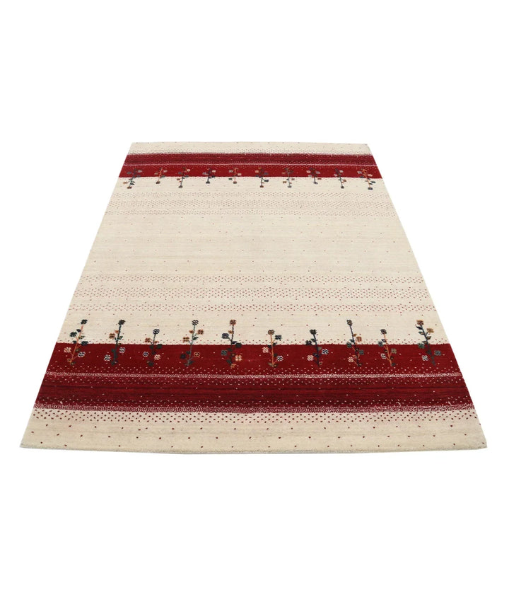 Ivory Indian Oriental Rug 4' 7" x 6' 5" Hand-Knotted | No. AT50923