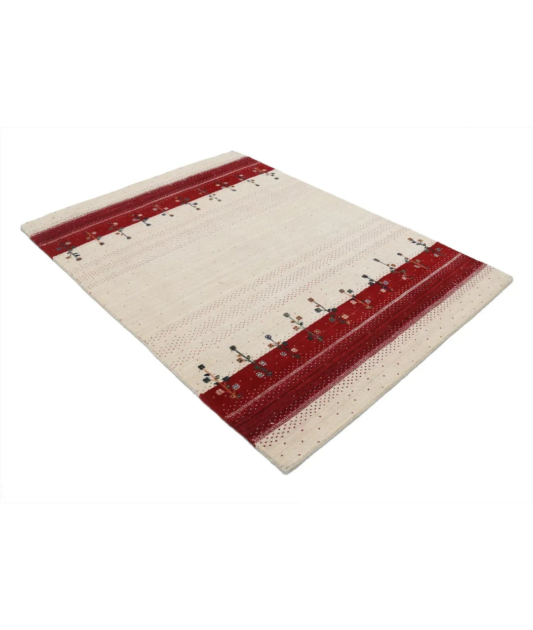 Ivory Indian Oriental Rug 4' 7" x 6' 5" Hand-Knotted | No. AT50923