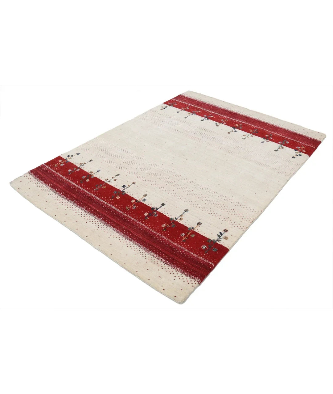 Ivory Indian Oriental Rug 4' 7" x 6' 5" Hand-Knotted | No. AT50923