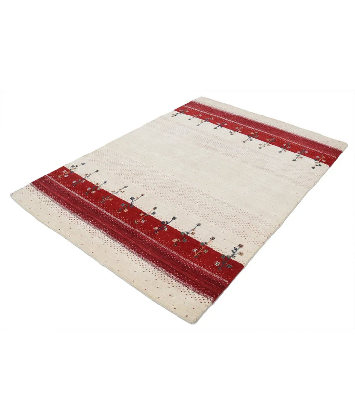 Ivory Indian Oriental Rug 4' 7" x 6' 5" Hand-Knotted | No. AT50923