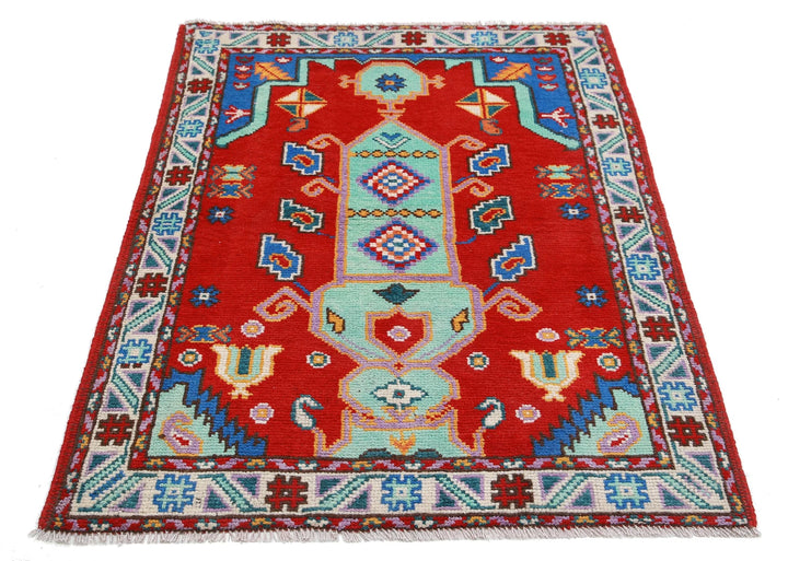 Afghan Oriental Rug 3' 4" x 4' 10" Hand-Knotted | No. AT50995
