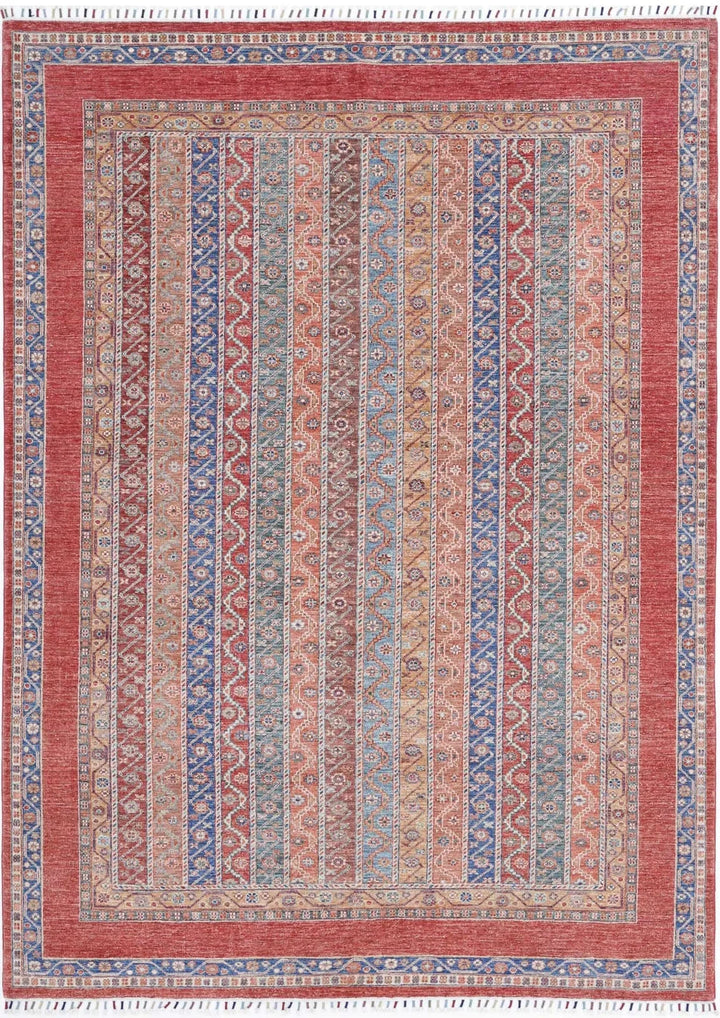 Red Afghan Oriental Rug 6' 7" x 9' 5" Hand-Knotted | No. AT510160