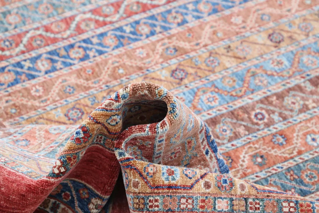 Red Afghan Oriental Rug 6' 7" x 9' 5" Hand-Knotted | No. AT510160