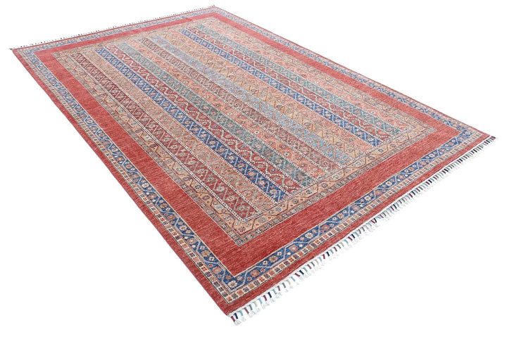 Red Afghan Oriental Rug 6' 7" x 9' 5" Hand-Knotted | No. AT510160