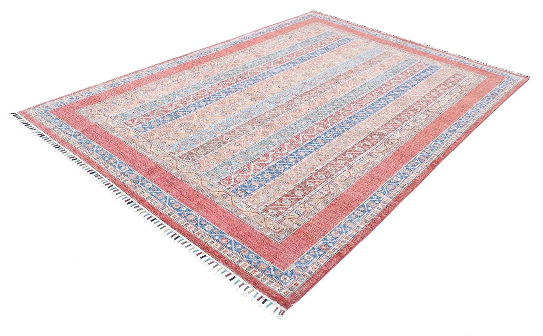Red Afghan Oriental Rug 6' 7" x 9' 5" Hand-Knotted | No. AT510160