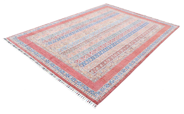 Red Afghan Oriental Rug 6' 7" x 9' 5" Hand-Knotted | No. AT510160