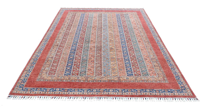 Red Afghan Oriental Rug 6' 7" x 9' 5" Hand-Knotted | No. AT510160