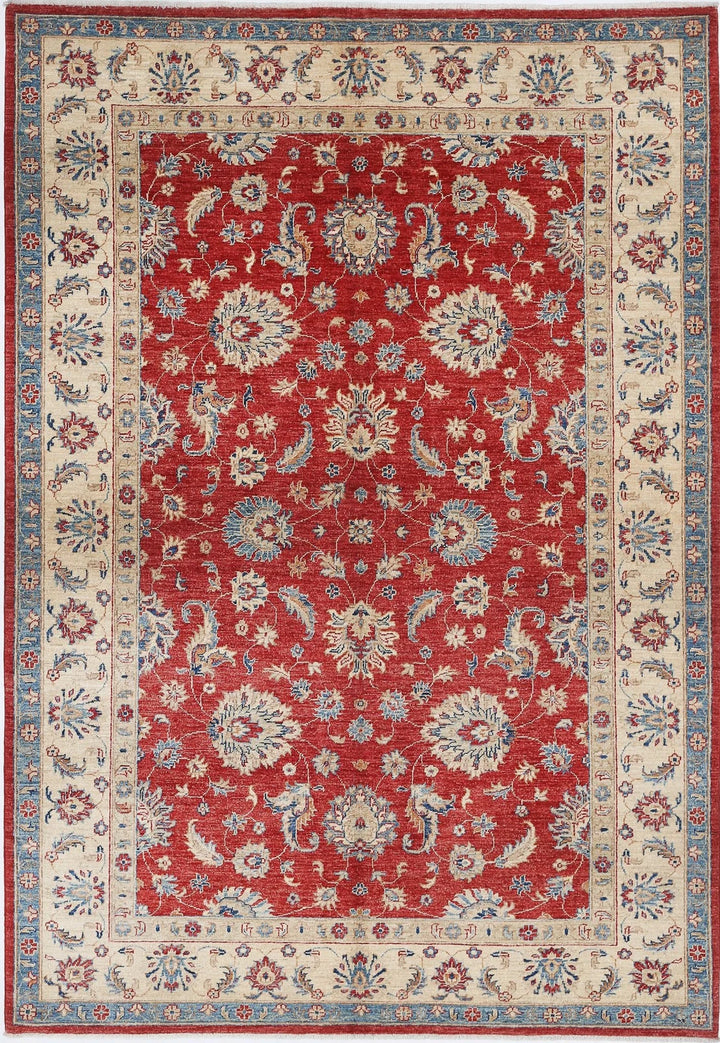 Red Afghan Ziegler Rug 5'8" x 8'0" Hand-Knotted | No. AT51158