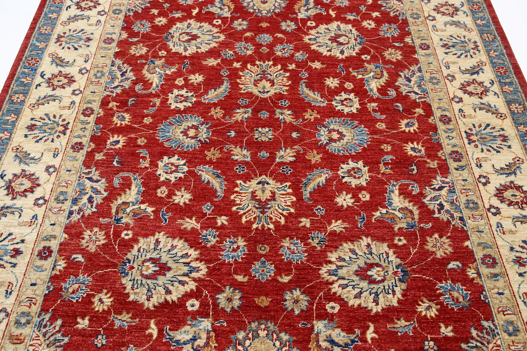 Red Afghan Ziegler Rug 5'8" x 8'0" Hand-Knotted | No. AT51158