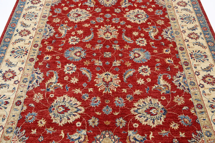 Red Afghan Ziegler Rug 5'8" x 8'0" Hand-Knotted | No. AT51158