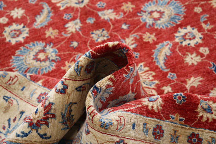 Red Afghan Ziegler Rug 5'8" x 8'0" Hand-Knotted | No. AT51158