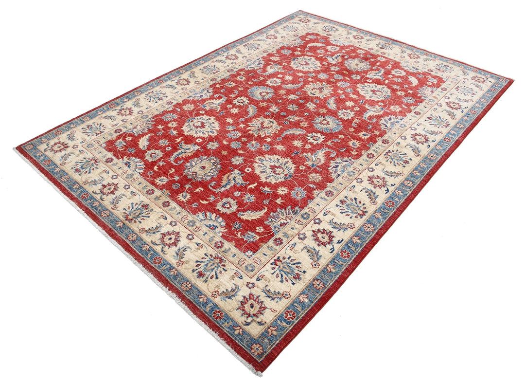 Red Afghan Ziegler Rug 5'8" x 8'0" Hand-Knotted | No. AT51158