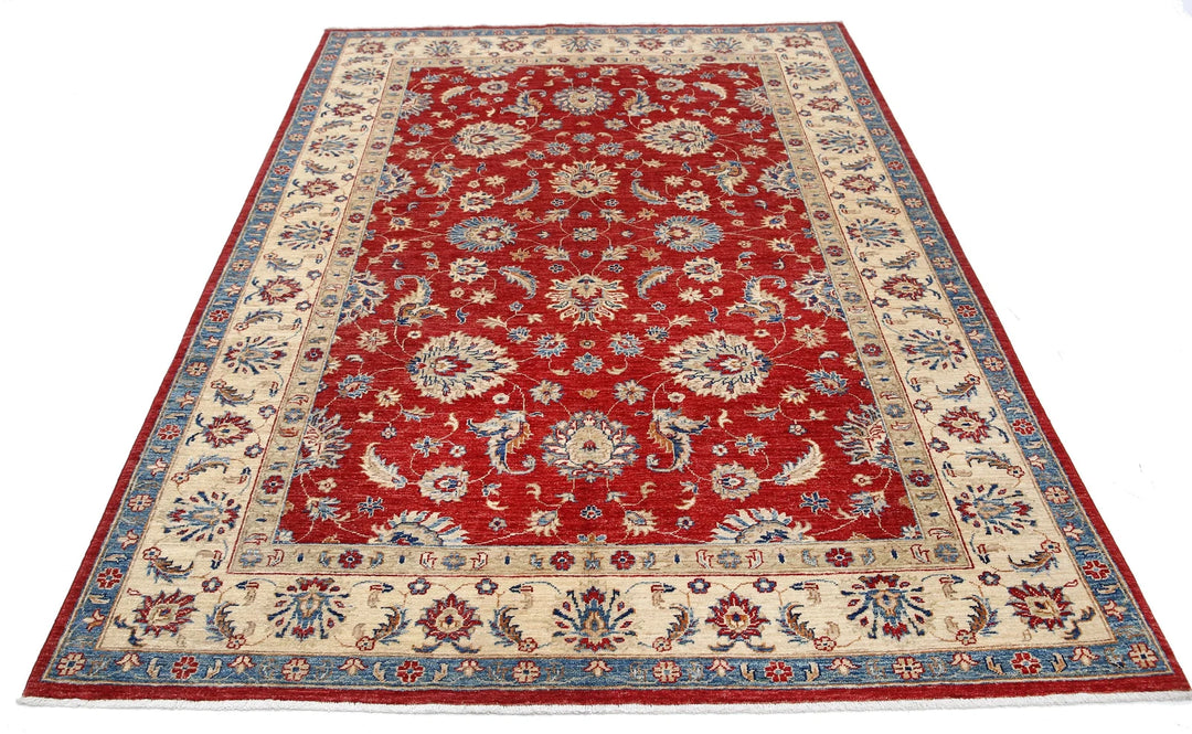 Red Afghan Ziegler Rug 5'8" x 8'0" Hand-Knotted | No. AT51158