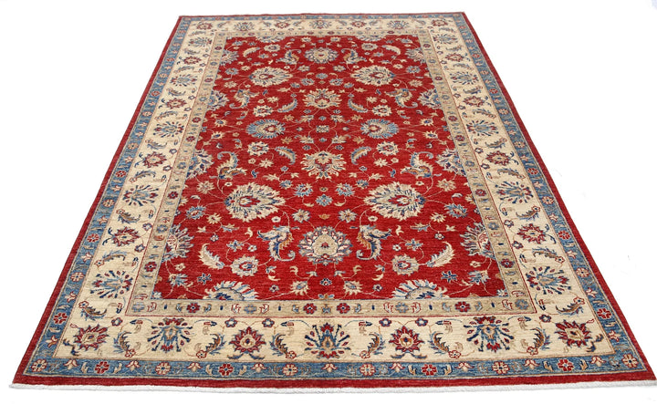 Red Afghan Ziegler Rug 5'8" x 8'0" Hand-Knotted | No. AT51158