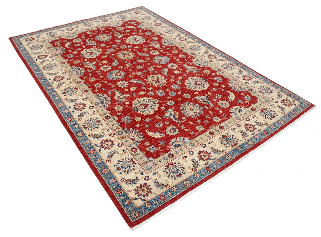 Red Afghan Ziegler Rug 5'8" x 8'0" Hand-Knotted | No. AT51158