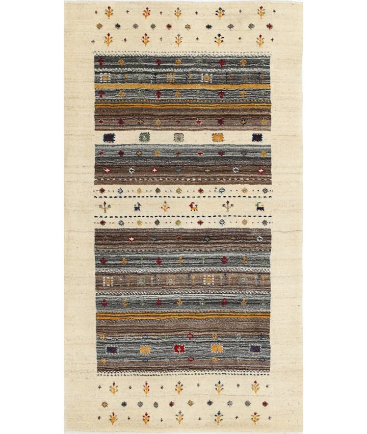 Ivory Indian Oriental Rug 2' 11" x 5' 2" Hand-Knotted | No. AT51661