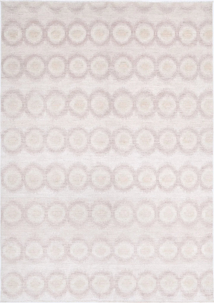 Ivory Afghan Ikat Rug 6' 1" x 8' 7" Hand-Knotted | No. AT51801