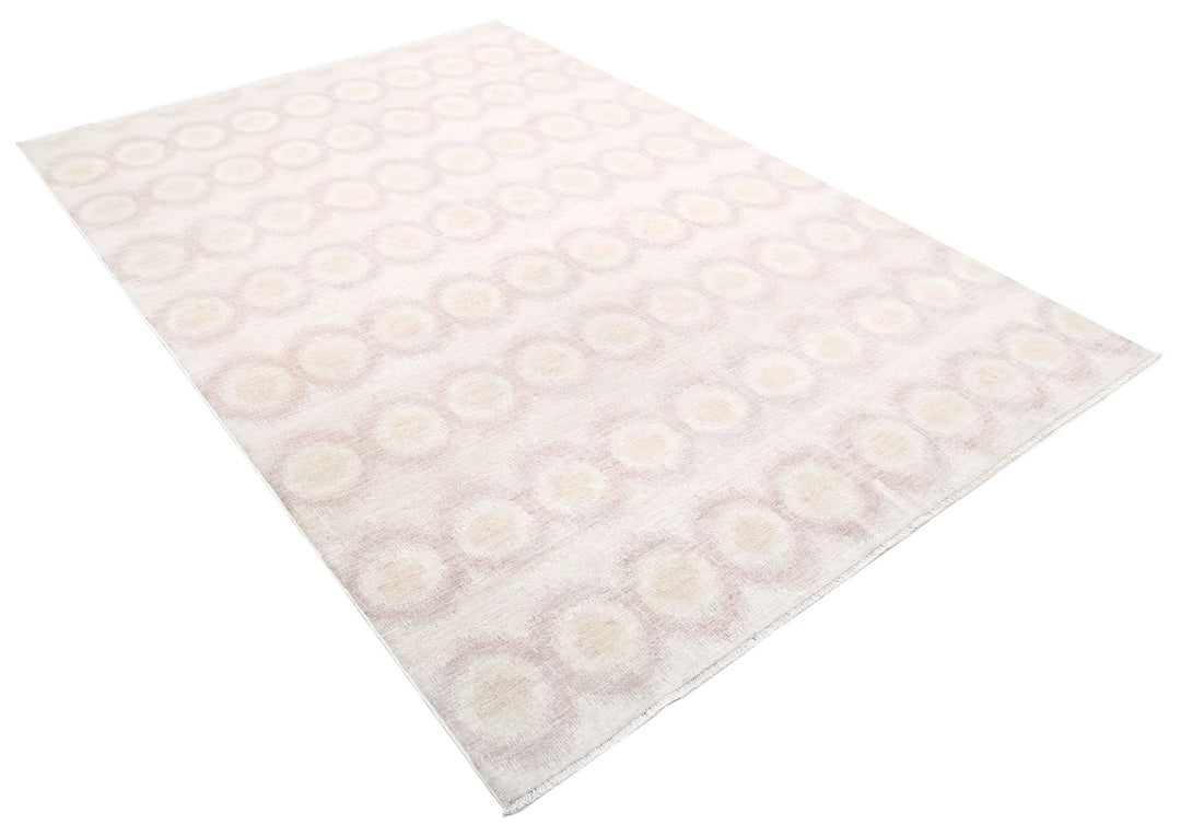 Ivory Afghan Ikat Rug 6' 1" x 8' 7" Hand-Knotted | No. AT51801
