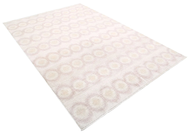 Ivory Afghan Ikat Rug 6' 1" x 8' 7" Hand-Knotted | No. AT51801