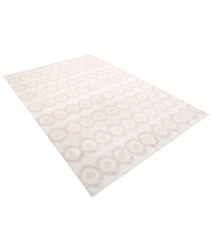 Ivory Afghan Ikat Rug 6' 1" x 8' 7" Hand-Knotted | No. AT51801