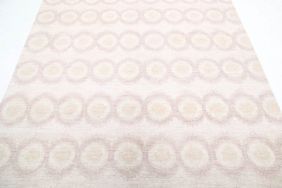 Ivory Afghan Ikat Rug 6' 1" x 8' 7" Hand-Knotted | No. AT51801