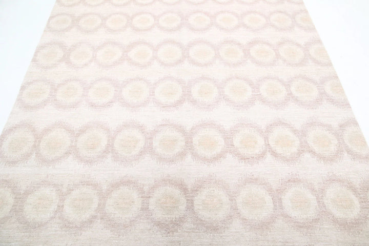 Ivory Afghan Ikat Rug 6' 1" x 8' 7" Hand-Knotted | No. AT51801