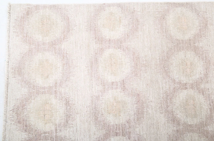 Ivory Afghan Ikat Rug 6' 1" x 8' 7" Hand-Knotted | No. AT51801