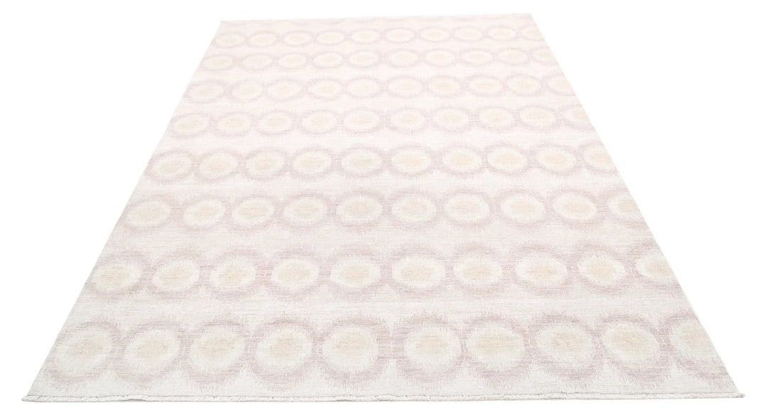 Ivory Afghan Ikat Rug 6' 1" x 8' 7" Hand-Knotted | No. AT51801