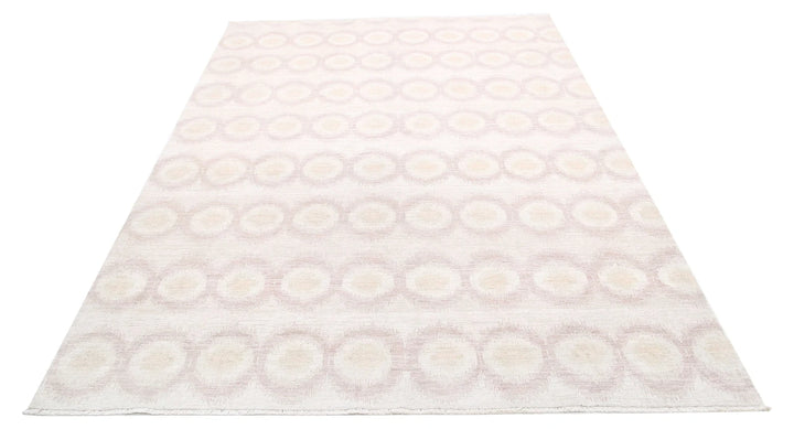 Ivory Afghan Ikat Rug 6' 1" x 8' 7" Hand-Knotted | No. AT51801