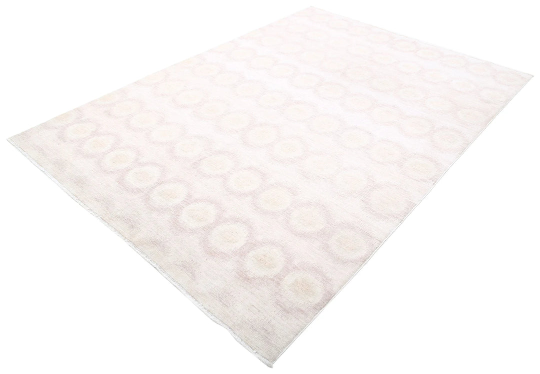 Ivory Afghan Ikat Rug 6' 1" x 8' 7" Hand-Knotted | No. AT51801