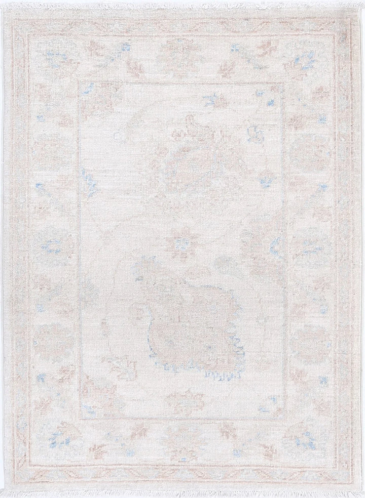 Ivory Afghan Serenity Rug 2' 1" x 2' 11" Hand-Knotted | No. AT51941