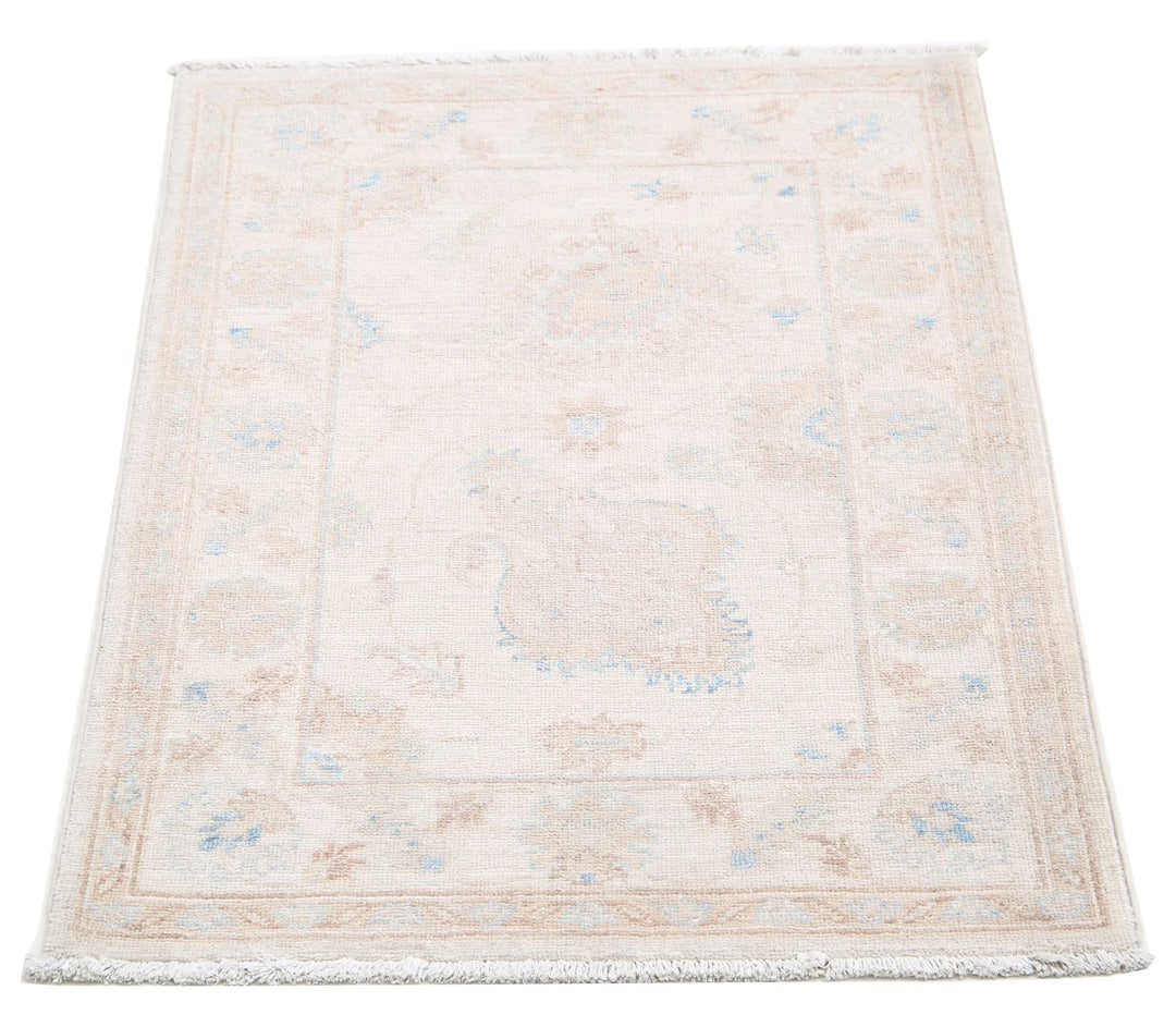 Ivory Afghan Serenity Rug 2' 1" x 2' 11" Hand-Knotted | No. AT51941