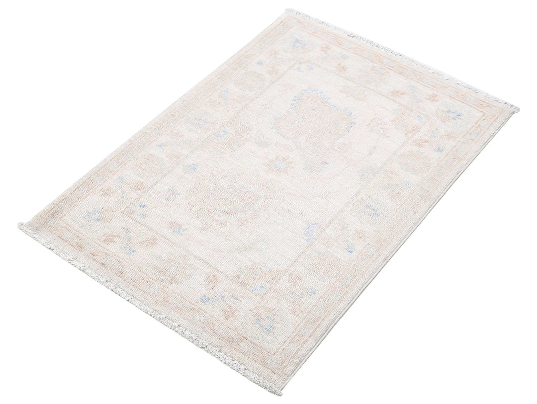 Ivory Afghan Serenity Rug 2' 1" x 2' 11" Hand-Knotted | No. AT51941