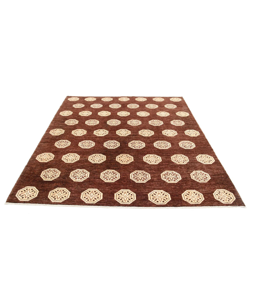 Afghan Oriental Rug 6' 6" x 7' 6" Hand-Knotted | No. AT52009