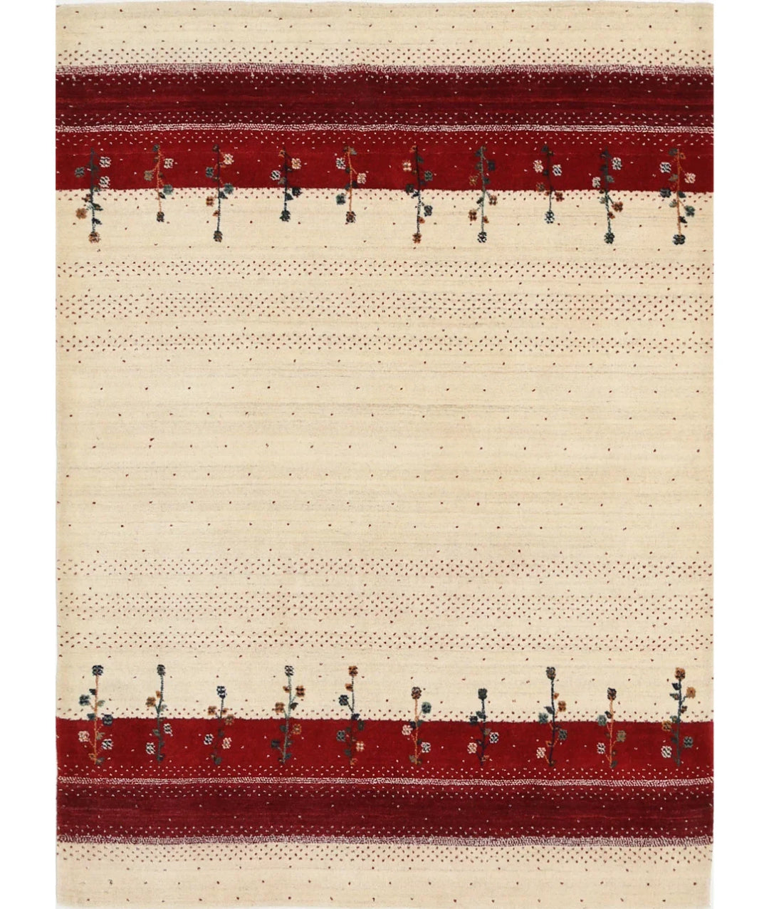 Ivory Indian Oriental Rug 4' 9" x 6' 6" Hand-Knotted | No. AT52129