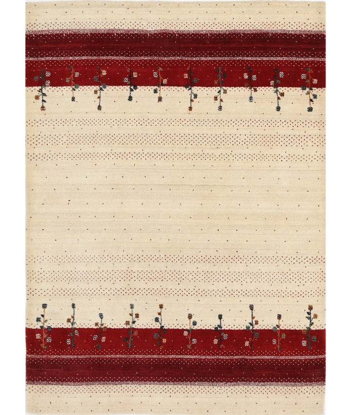 Ivory Indian Oriental Rug 4' 9" x 6' 6" Hand-Knotted | No. AT52129