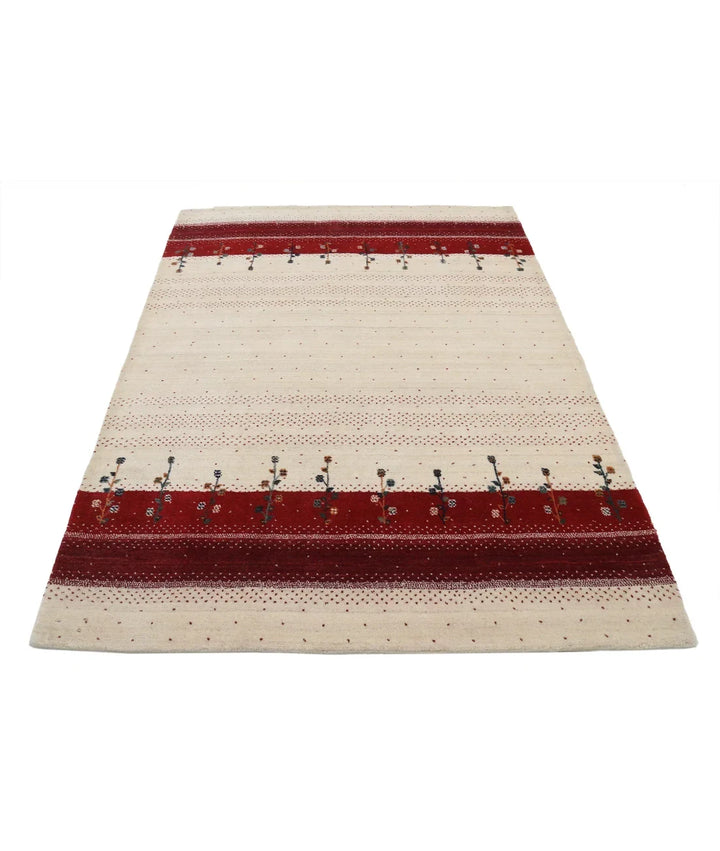 Ivory Indian Oriental Rug 4' 9" x 6' 6" Hand-Knotted | No. AT52129