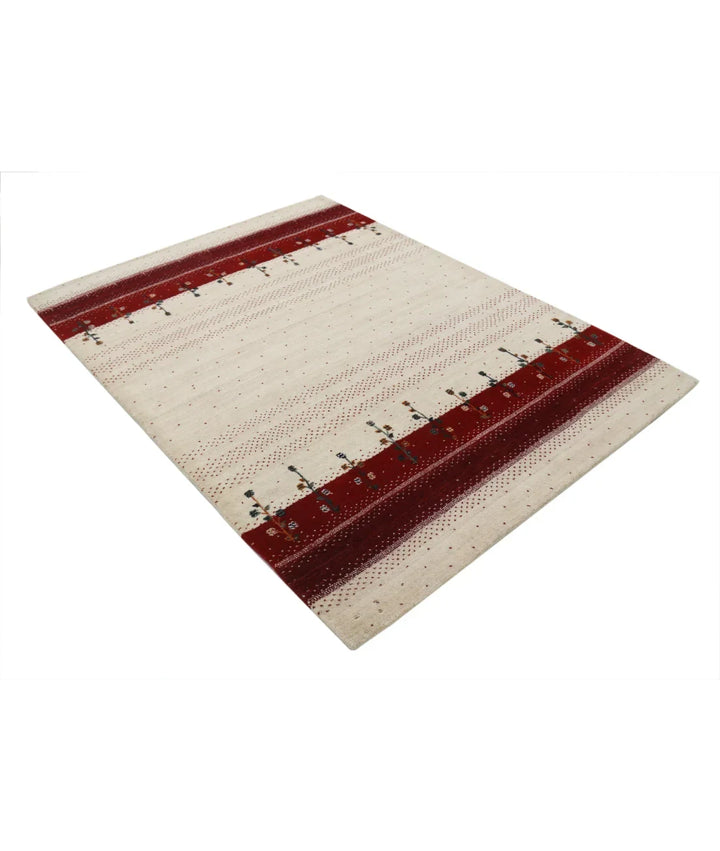 Ivory Indian Oriental Rug 4' 9" x 6' 6" Hand-Knotted | No. AT52129