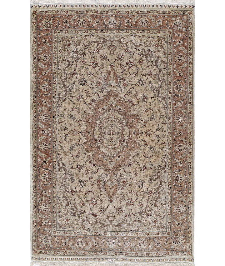 Ivory Chinese Hereke Silk Rug 2' 7" x 4' 0" Hand-Knotted | No. AT52362