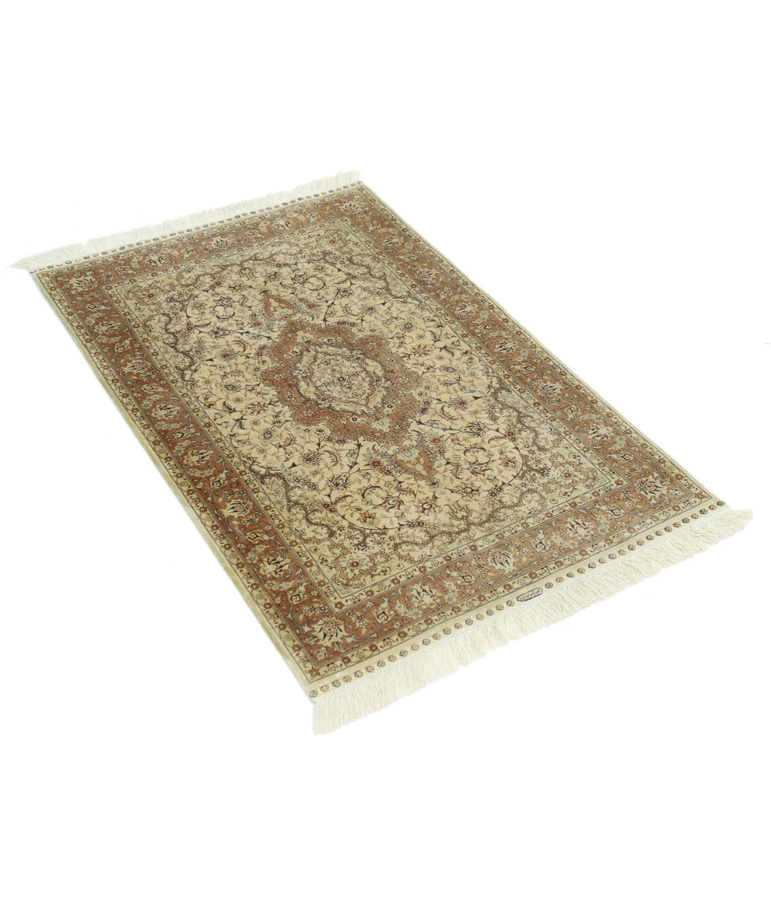 Ivory Chinese Hereke Silk Rug 2' 7" x 4' 0" Hand-Knotted | No. AT52362