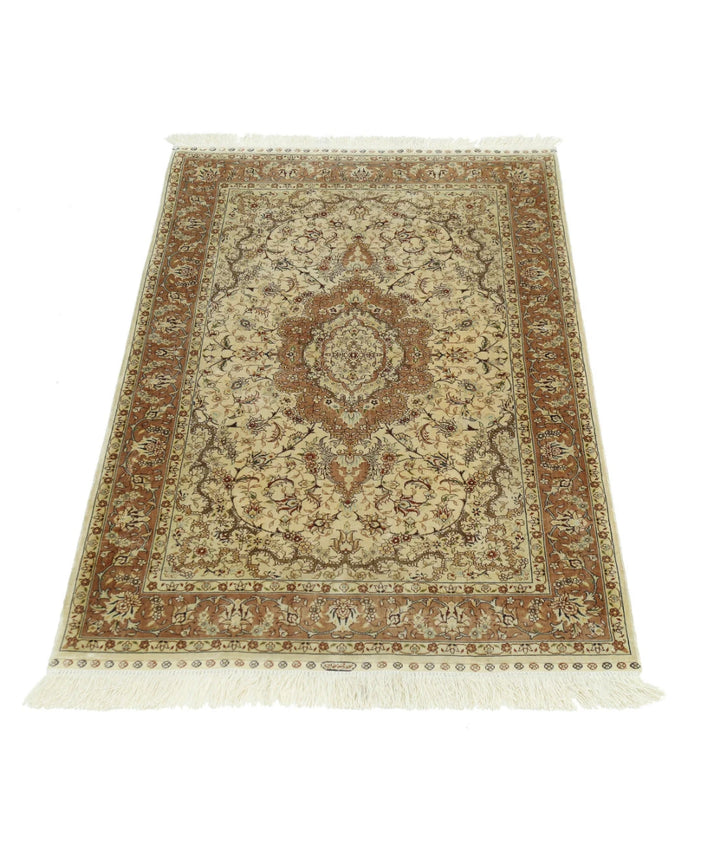 Ivory Chinese Hereke Silk Rug 2' 7" x 4' 0" Hand-Knotted | No. AT52362