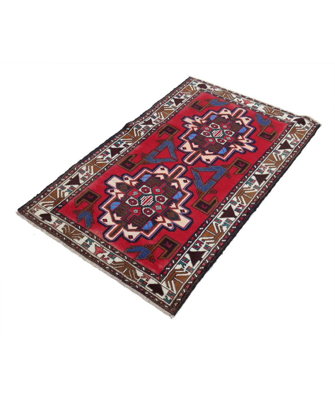 Red Afghan Tribal Rug 2' 8" x 4' 8" Hand-Knotted | No. AT52562