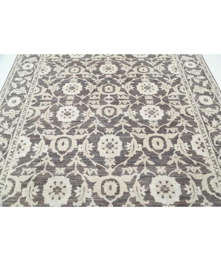 Brown Afghan Ziegler Rug 7'9" x 9'0" Hand-Knotted | No. AT52681