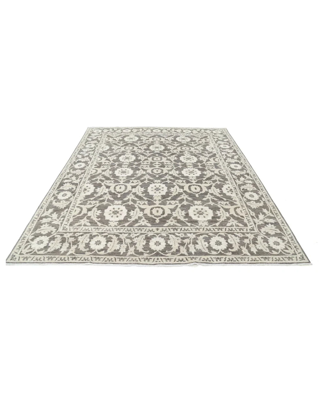 Brown Afghan Ziegler Rug 7'9" x 9'0" Hand-Knotted | No. AT52681